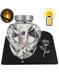 Piękny złoty znicz Solarny LED 21cm lampion metalizowany z różą