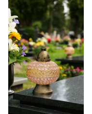 Duzy znicz 36cm Premium Big Waza Złota Różowe Kryształki piękny znicz