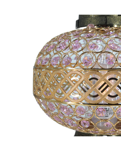 Duzy znicz 36cm Premium Big Waza Złota Różowe Kryształki piękny znicz