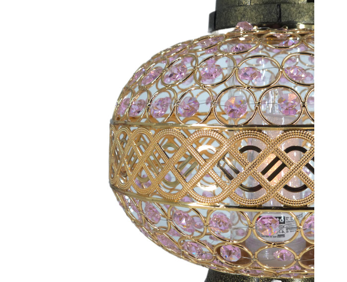 Duzy znicz 36cm Premium Big Waza Złota Różowe Kryształki piękny znicz