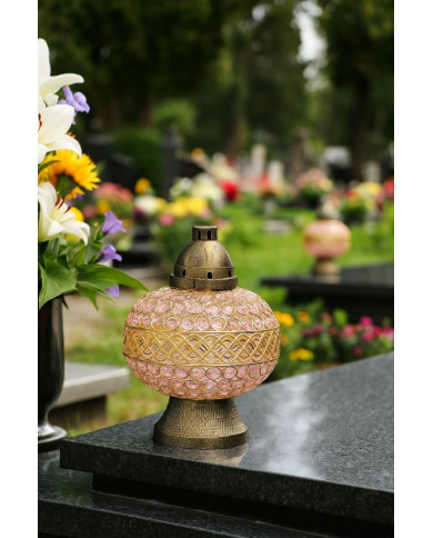 Duzy znicz 36cm Premium Big Waza Złota Brązowe Kryształki piękny znicz Duzy znicz 36cm Premium Big Waza Złota Brązowe Kryształki piękny znicz