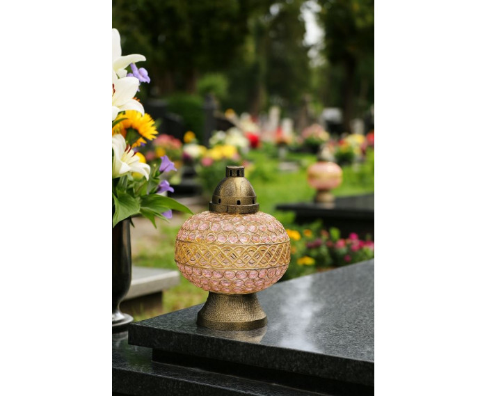 Duzy znicz 36cm Premium Big Waza Złota Brązowe Kryształki piękny znicz