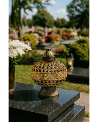 Duzy znicz 36cm Premium Big Waza Złota Czarne Kryształki piękny znicz Duzy znicz 36cm Premium Big Waza Złota Czarne Kryształki piękny znicz