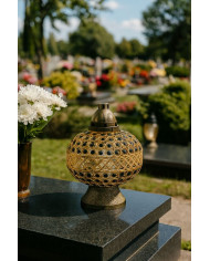 Duzy znicz 36cm Premium Big Waza Złota Czarne Kryształki piękny znicz