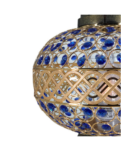 Duzy znicz 36cm Premium Big Waza Złota Niebieskie Kryształki piękny znicz