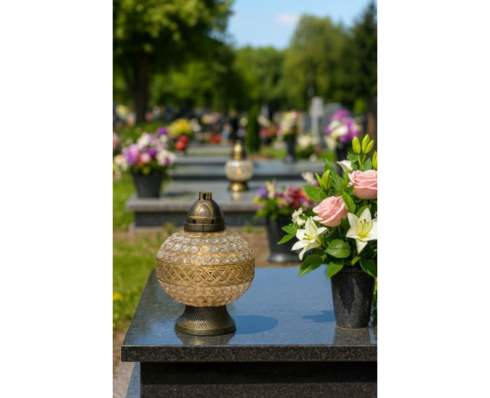 Duzy znicz w kształcie wazy z kryształkami  -  Witraż Big Waza Premium Złota