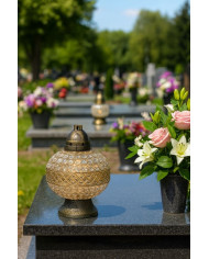 Duzy znicz w kształcie wazy z kryształkami  -  Witraż Big Waza Premium Złota