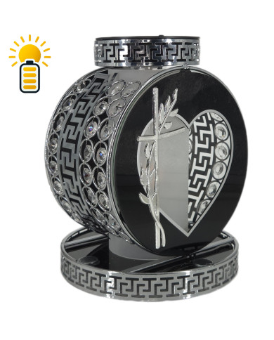 Elegancki znicz solarny z kryształkami Koło VIP Premium Solar Srebrny