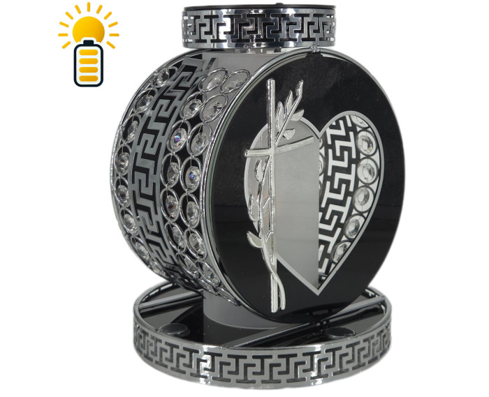 Elegancki znicz solarny z kryształkami Koło VIP Premium Solar Srebrny