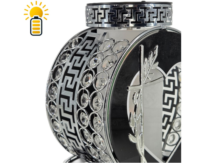 Elegancki znicz solarny z kryształkami Koło VIP Premium Solar Srebrny