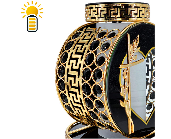 Elegancki znicz solarny z kryształkami Koło VIP Premium Solar Czarny