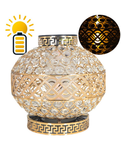 Znicz Solarny LED Premium VIP Kula Kryształowa Złota Białe Kryształki