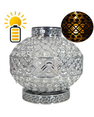 Znicz Solarny LED Premium VIP Kula Kryształowa Srebrna Białe Kryształki