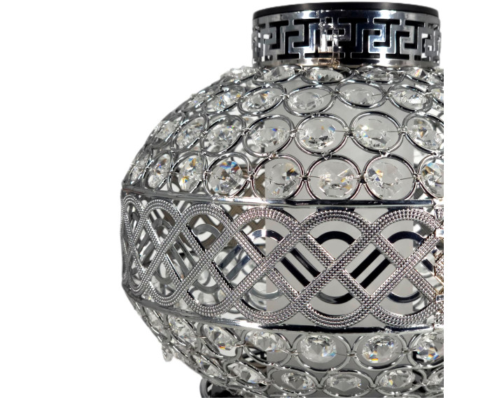 Znicz Solarny LED Premium VIP Kula Kryształowa Srebrna Białe Kryształki