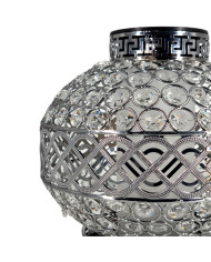 Znicz Solarny LED Premium VIP Kula Kryształowa Srebrna Białe Kryształki