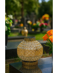 Znicz Solarny LED Premium VIP Kula Kryształowa Złota Różowe Kryształki