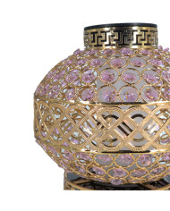 Znicz Solarny LED Premium VIP Kula Kryształowa Złota Różowe Kryształki