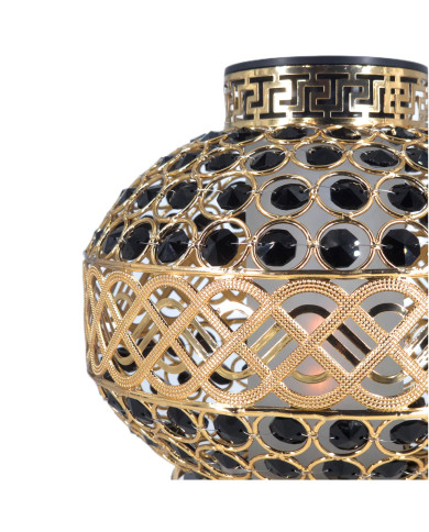 Znicz Solarny LED Premium VIP Kula Kryształowa Złota Czarne Kryształki Znicz Solarny LED Premium VIP Kula Kryształowa Złota Czarne Kryształki