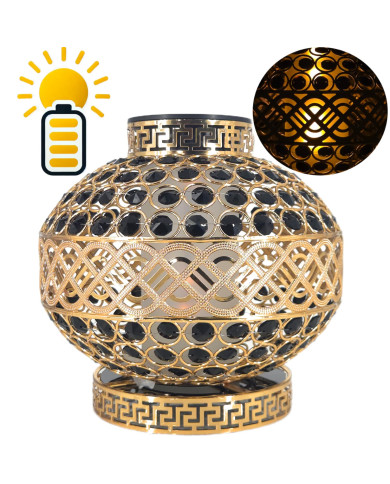 Znicz Solarny LED Premium VIP Kula Kryształowa Złota Czarne Kryształki