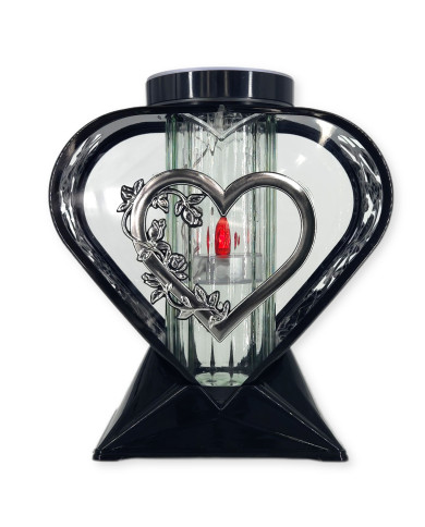 Znicz LED solarny serce 27,5 cm dekoracyjny nagrobny na cmentarz