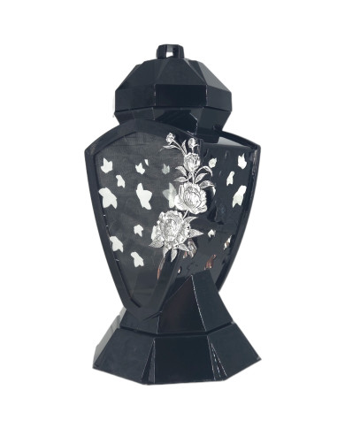 Piękny duży lampion 38cm wazon z kwiatem mak czarno srebrny