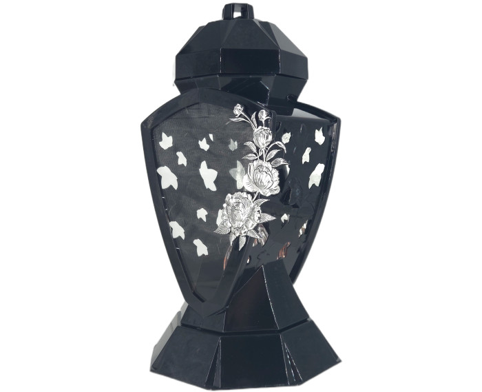 Piękny duży lampion 38cm wazon z kwiatem mak czarno srebrny