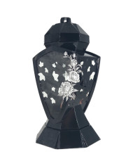 Piękny duży lampion 38cm wazon z kwiatem mak czarno srebrny