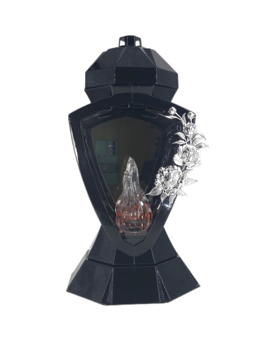 Piękny duży lampion 38cm wazon z kwiatem mak czarno srebrny Piękny duży lampion 38cm wazon z kwiatem mak czarno srebrny