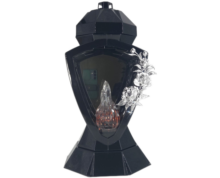 Piękny duży lampion 38cm wazon z kwiatem mak czarno srebrny