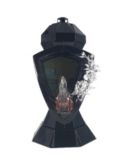 Piękny duży lampion 38cm wazon z kwiatem mak czarno srebrny