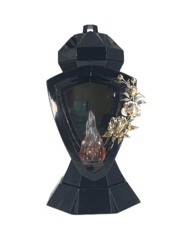 Piękny duży lampion 38cm wazon z kwiatem mak czarno złoty Piękny duży lampion 38cm wazon z kwiatem mak czarno złoty