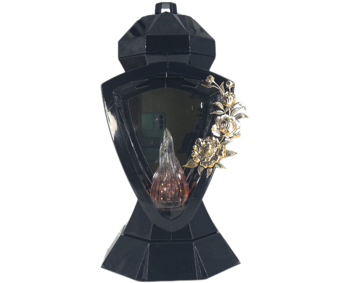 Piękny duży lampion 38cm wazon z kwiatem mak czarno złoty