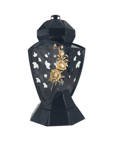 Piękny duży lampion 38cm wazon z kwiatem mak czarno złoty