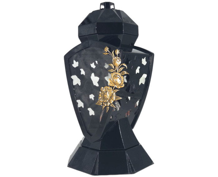 Piękny duży lampion 38cm wazon z kwiatem mak czarno złoty