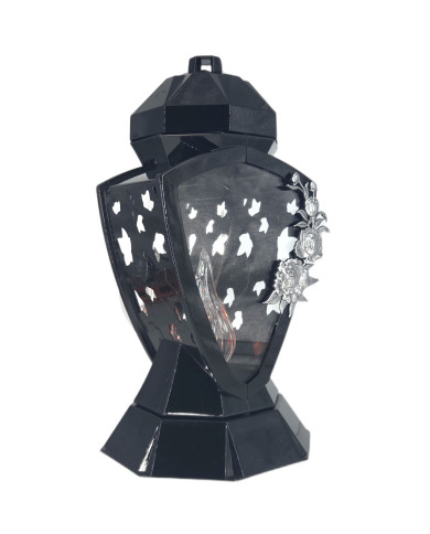 Piękny duży lampion 38cm wazon z kwiatem mak czarno srebrny