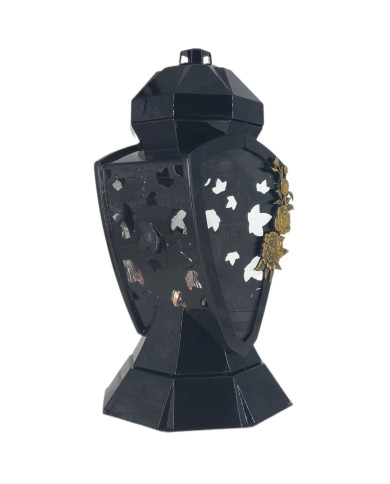 Piękny duży lampion 38cm wazon z kwiatem mak czarno złoty