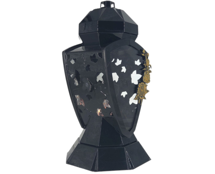 Piękny duży lampion 38cm wazon z kwiatem mak czarno złoty