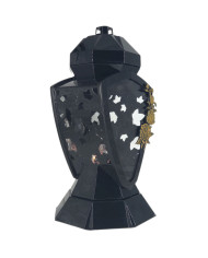 Piękny duży lampion 38cm wazon z kwiatem mak czarno srebrny