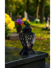 Piękny duży lampion 38cm wazon z kwiatem mak czarno srebrny