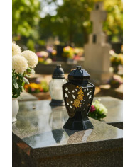 Piękny duży lampion 38cm wazon z kwiatem mak czarno złoty