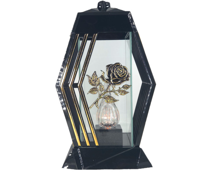 Piękny duży lampion 37cm nowoczesny wzór glamour Lamel czarno złoty róża