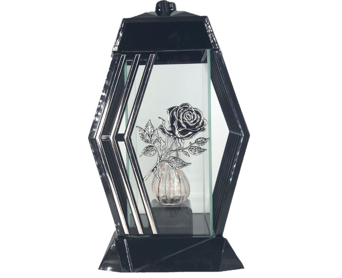 Piękny duży lampion 37cm nowoczesny wzór glamour Lamel czarno srebrny róża