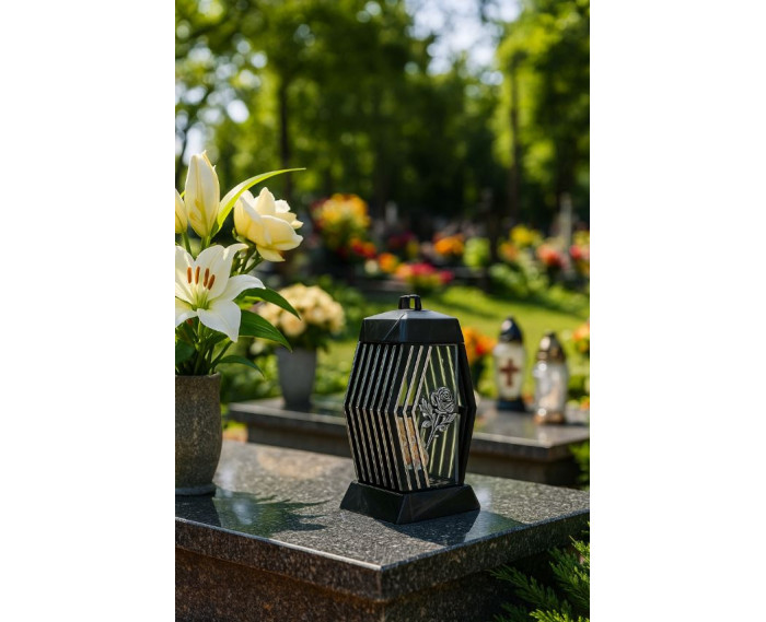 Piękny duży lampion 37cm nowoczesny wzór glamour Lamel czarno srebrny róża