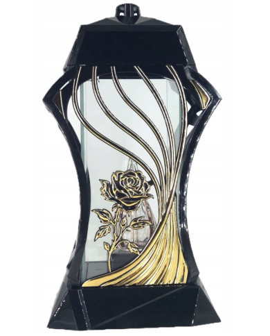 Piękny duży lampion ażur 37cm złoty czarny kapliczka z kwiatem