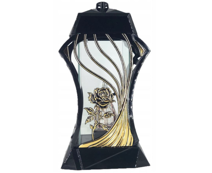 Piękny duży lampion ażur 37cm złoty czarny kapliczka z kwiatem