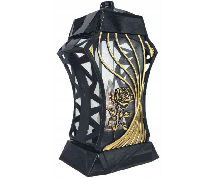 Piękny duży lampion ażur 37cm złoty czarny kapliczka z kwiatem