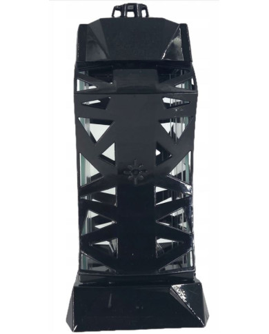 Piękny duży lampion ażur 37cm srebrny czarny kapliczka z kwiatem Piękny duży lampion ażur 37cm srebrny czarny kapliczka z kwiatem