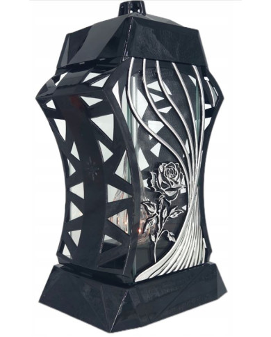 Piękny duży lampion ażur 37cm srebrny czarny kapliczka z kwiatem