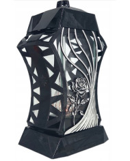 Piękny duży lampion ażur 37cm złoty czarny kapliczka z kwiatem