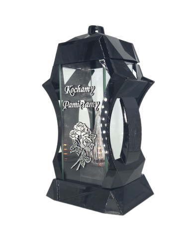 Piękny duży lampion 37cm srebrny czarny kapliczka napis kochamy pamiętamy